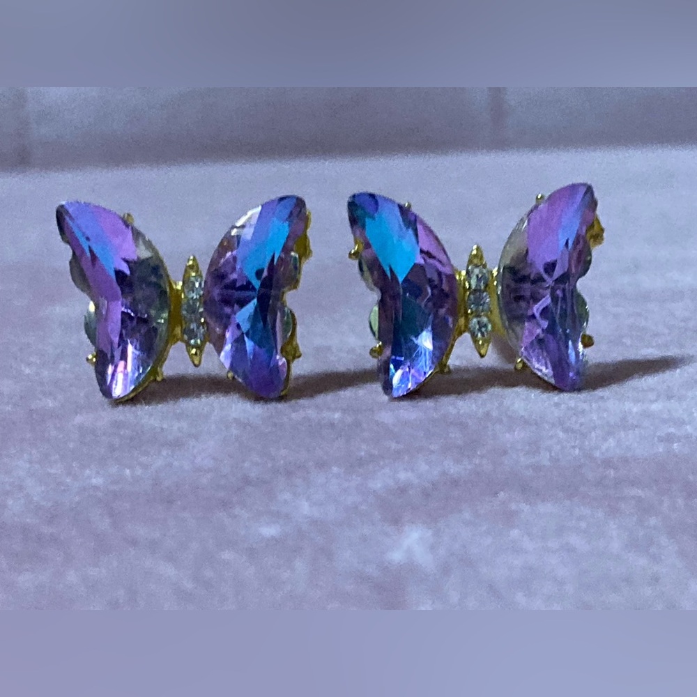 Purple Butterfly Stud Earrings - Picture 4 of 8